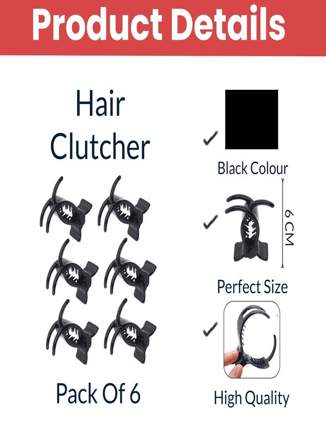 TEMPERIA (6 pcs) Hair Clips for Women & Girls - Clutcher Clutches Claw Clip Accessories - Stylish, Fashional (Black) (DN02) - Image 2