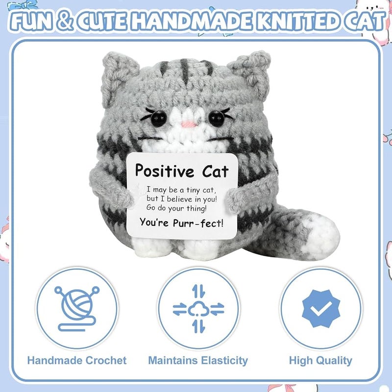 ALMEKAQUZ Positive Crochet Cat Mini Animal Emotional Support Gifts,Handmade Knitted Doll with Card, Cute Motivational Crocheting Present for Women Men Friends Family Birthday Decor - Image 3