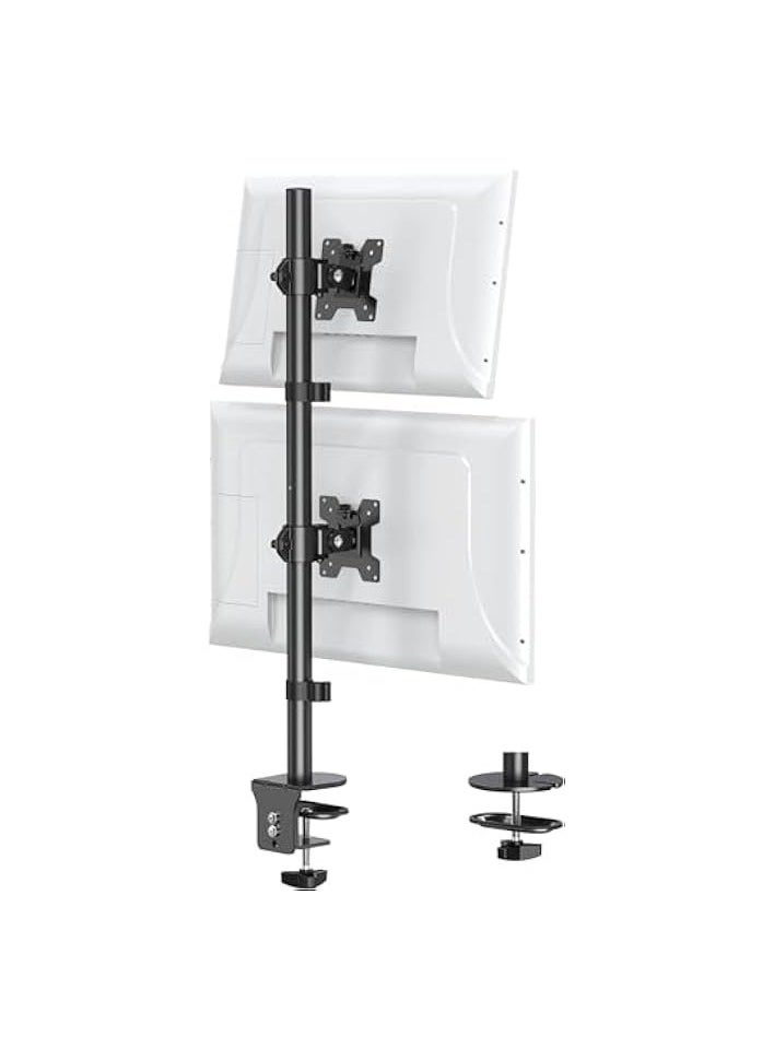 erorex - 3Clock Vertical Dual Monitor Stand, Stacked Monitor Mount for 2 Monitors Up to 27 inches, Computer Monitor Arm with Swivel, Tilt, Height Adjustable, Each Monitor Desk Mount Holds up to 8kg - Image 1