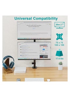erorex 3Clock Vertical Dual Monitor Stand, Stacked Monitor Mount for 2 Monitors Up to 27 inches, Computer Monitor Arm with Swivel, Tilt, Height Adjustable, Each Monitor Desk Mount Holds up to 8kg  - Image 2