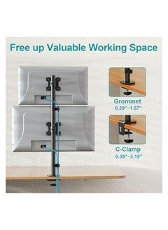 erorex 3Clock Vertical Dual Monitor Stand, Stacked Monitor Mount for 2 Monitors Up to 27 inches, Computer Monitor Arm with Swivel, Tilt, Height Adjustable, Each Monitor Desk Mount Holds up to 8kg  - Image 3