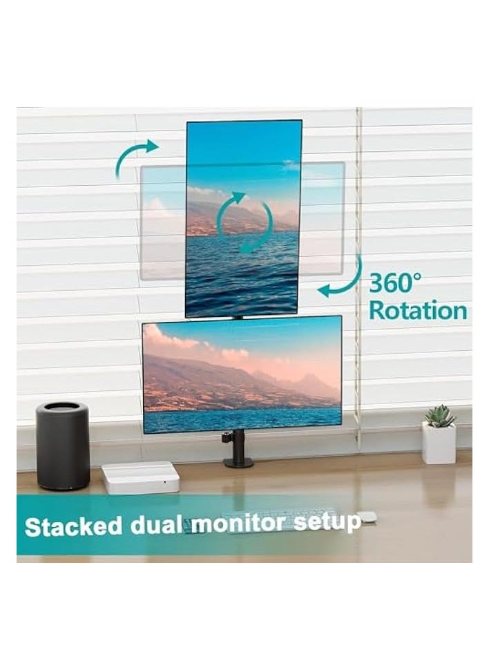erorex - 3Clock Vertical Dual Monitor Stand, Stacked Monitor Mount for 2 Monitors Up to 27 inches, Computer Monitor Arm with Swivel, Tilt, Height Adjustable, Each Monitor Desk Mount Holds up to 8kg - Image 1