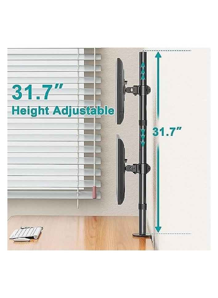 erorex - 3Clock Vertical Dual Monitor Stand, Stacked Monitor Mount for 2 Monitors Up to 27 inches, Computer Monitor Arm with Swivel, Tilt, Height Adjustable, Each Monitor Desk Mount Holds up to 8kg - Image 1