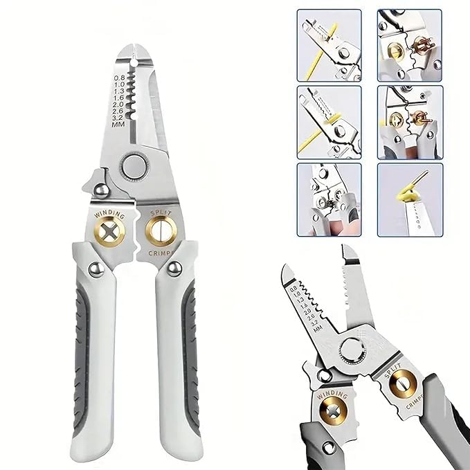 HRDR Wire Stripper and Cutter Pliers Tools For Electricians 6in1 Multifunctional Wire and Cable Stripping Winding Crimping Precision Stainless Stee Hand Tool for Electrician Decrustation Tool - Image 1