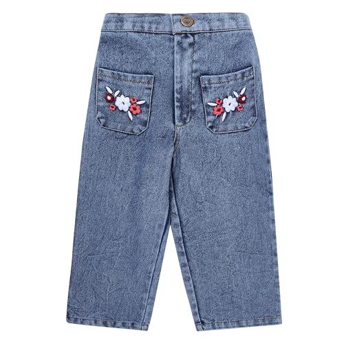 superminis Girls Regular Fit Mid Rise Denim Jeans/Pants with Front Pocket Embroidery (3-4 Years, Blue) - Image 1