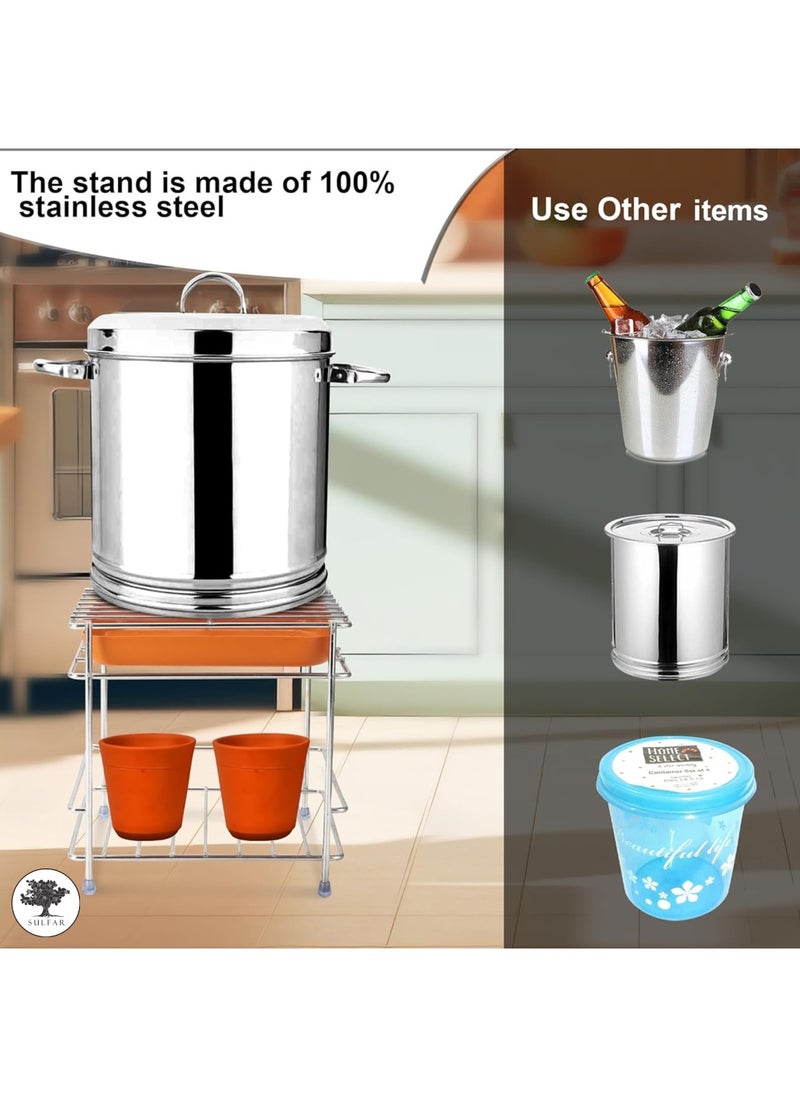 sulfar Stainless Steel Countertop Round Surface Water Pot Standing Shelf for Kitchen Matka Stand Pot Stand for Water Pot Matka Stand (Silver) Pack of 1  - Image 5