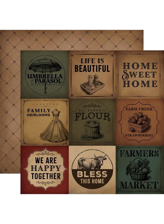 Echo Park Paper Vintage Market: 4x4 Journaling Cards 12x12 Patterned Paper, Various - Image 1