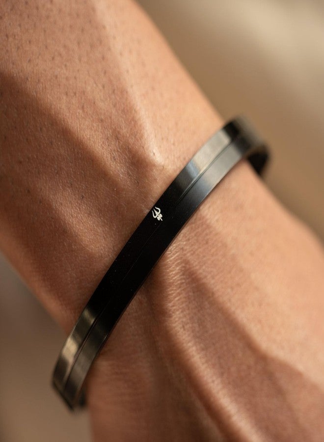 Mesmerize Stainless Steel Sirius Spiritual Kada Bracelets | Bracelet for Men and Boys | Sacred Om, Holy Cross, Balancing Yin Yang, Strength Hanuman Gada Designs| (Shiv Trishul, M) - Image 2