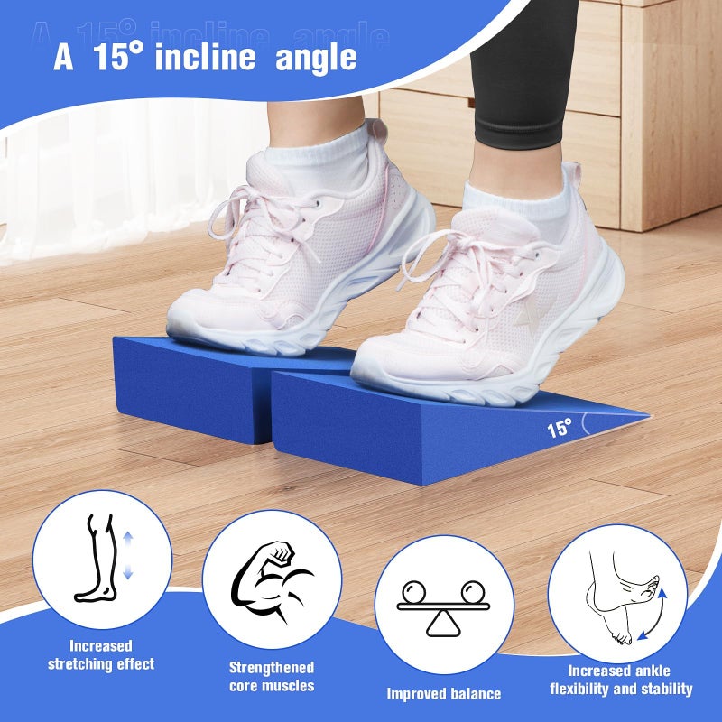 Inlisy Hard Foam Wedge Slant Board, 2-pcs Update Calf Stretcher, Squat Wedges for Yoga, Foot Rehabilitation and Stretching, and Physical Therapy, Blue - Image 4