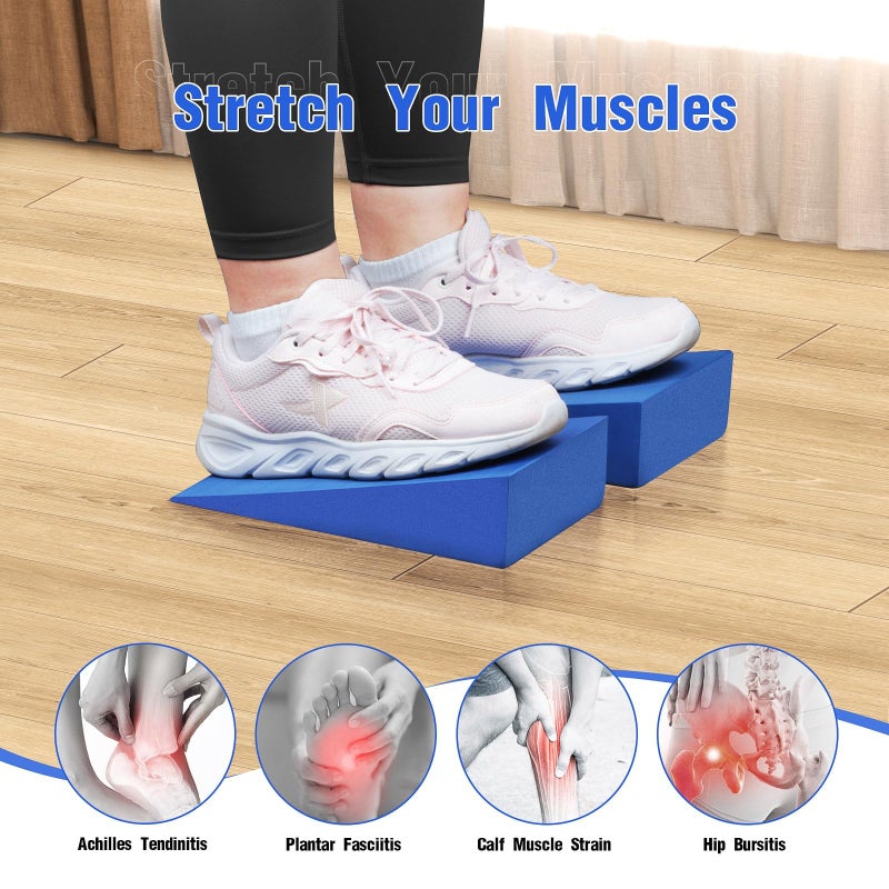 Inlisy Hard Foam Wedge Slant Board, 2-pcs Update Calf Stretcher, Squat Wedges for Yoga, Foot Rehabilitation and Stretching, and Physical Therapy, Blue - Image 3