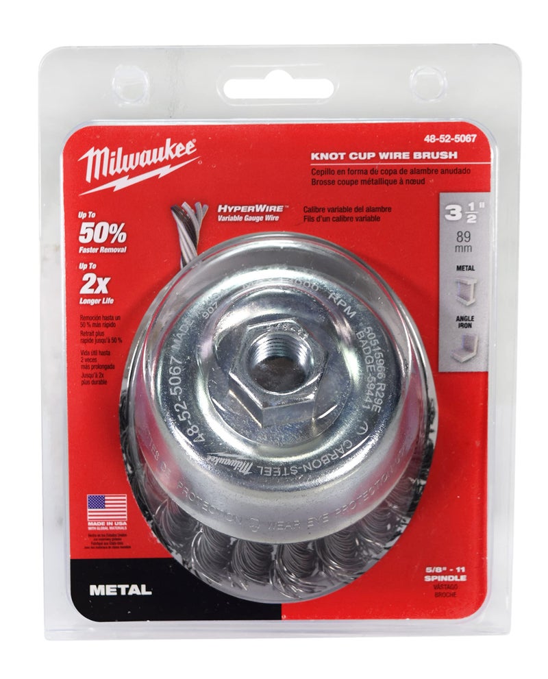 Milwaukee 48-52-5067 3-1/2" Knot Wire Cup Brush - Carbon Steel 2 Pack - Image 1