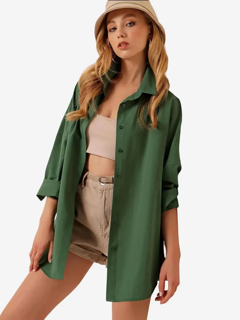 بيغ دارت قميص بأزرار وأكمام طويلة كبير الحجم من