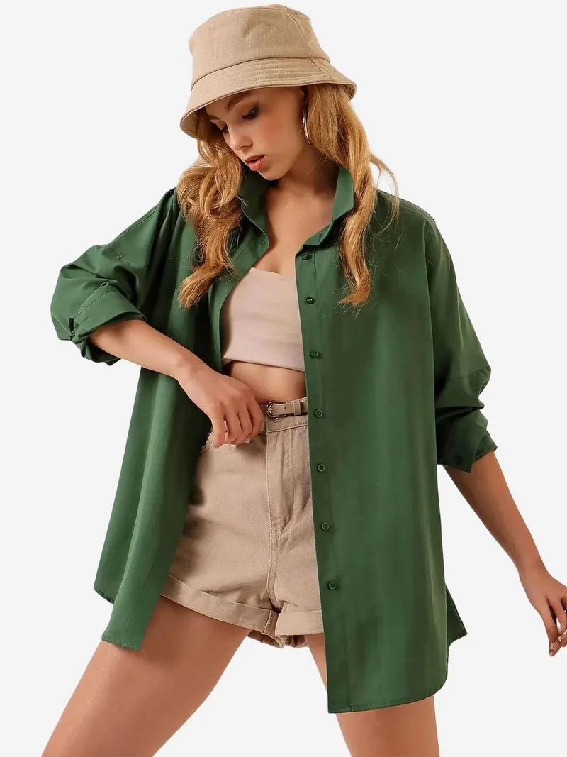 بيغ دارت قميص بأزرار وأكمام طويلة كبير الحجم من