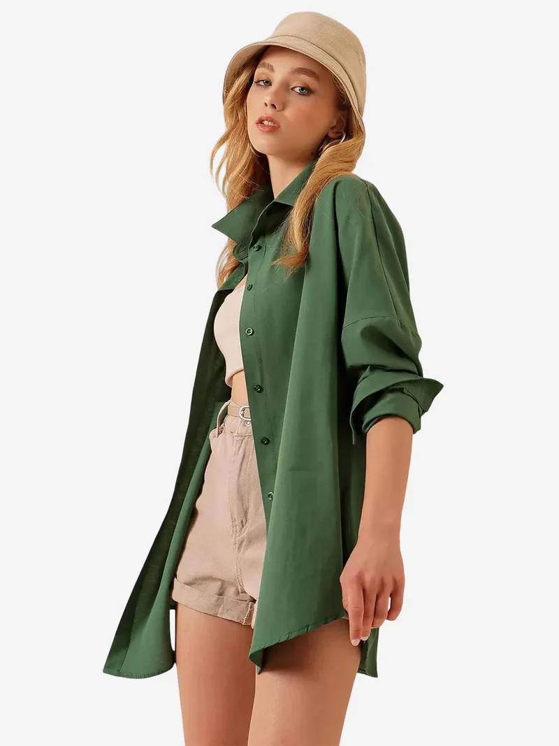 بيغ دارت قميص بأزرار وأكمام طويلة كبير الحجم من