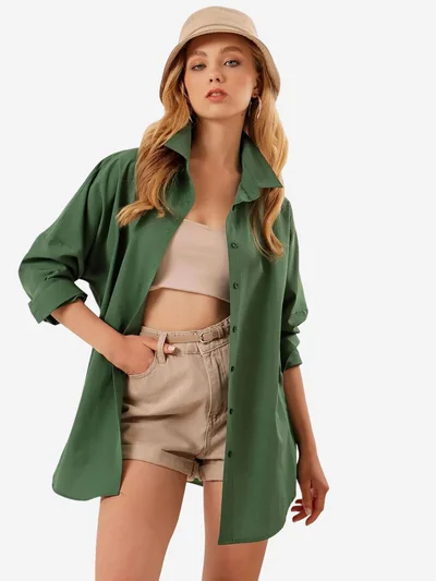 بيغ دارت قميص بأزرار وأكمام طويلة كبير الحجم من