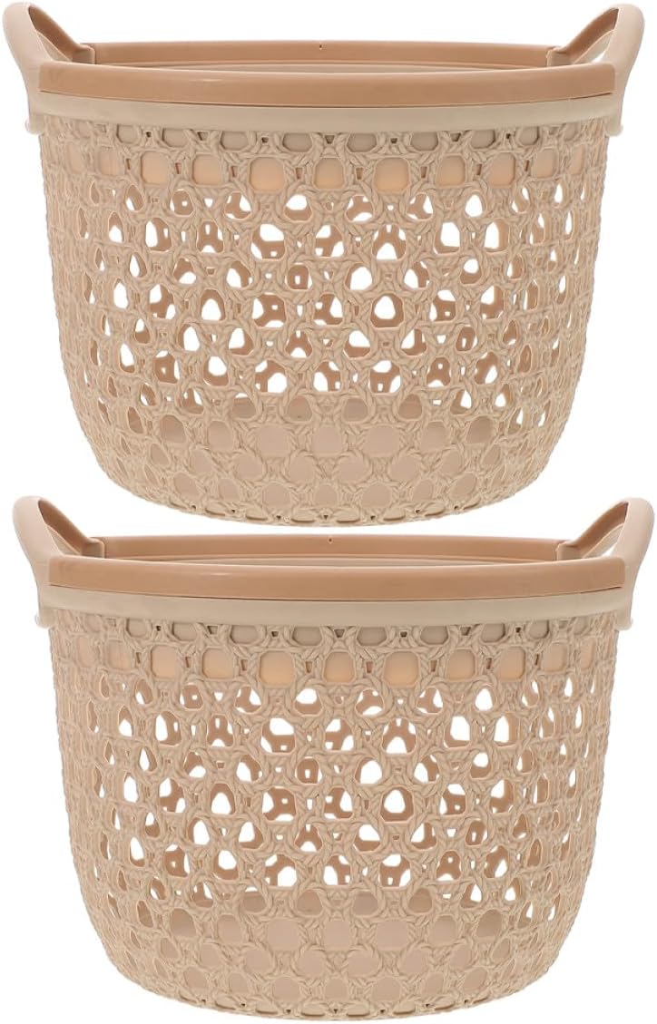 SMASOLO 2pcs Portable Small Laundry Storage Baskets, Waterproof Plastic Laundry Hampers with Handles, Hollow out Dirty Clothes Containers for Bathroom Nursery and Bedroom Organization, - Image 1