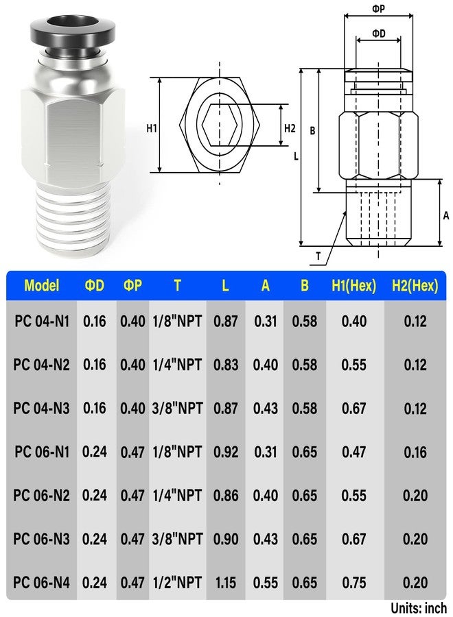 TAILONZ PNEUMATIC Male Straight 6mm Tube OD x 1/8 Inch NPT Thread Push to Connect Fittings PC6-N1 (Pack of 10) - Image 2