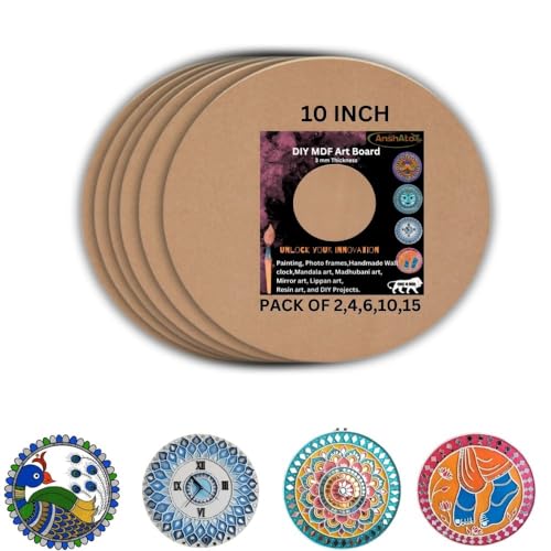 Anshatoz Round MDF Board for Art and Craft - 10 Inch (Pack of 4) 3mm Thick Wooden Canvas Sheet for Mandala, Lippan Art & Resin Work - Smooth DIY Painting Base for Home Decor & Professional Art - Image 1