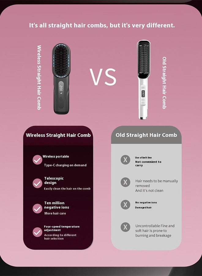 Cordless Mini Slim Heated Hair Straightening Brush Portable Electric Hair Styler for Travel and Party - Image 2