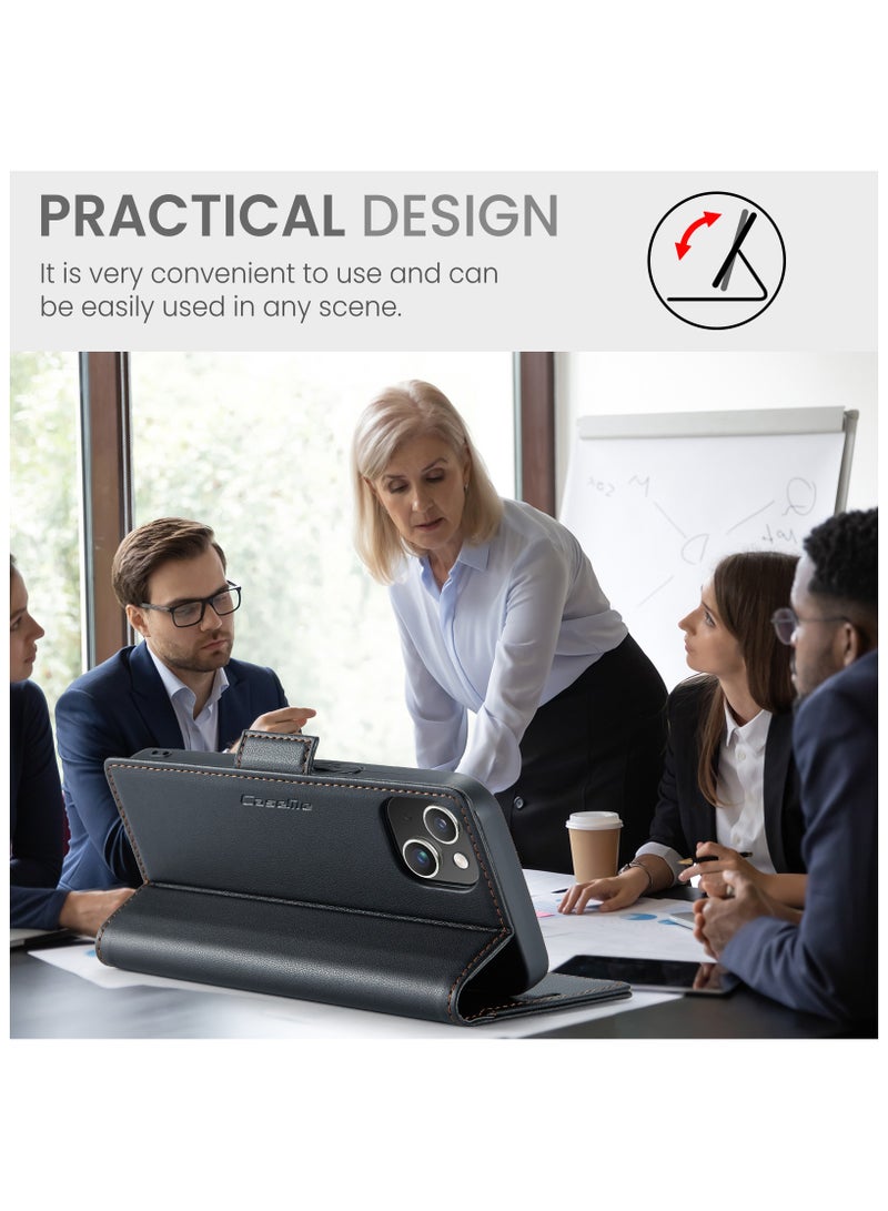 CaseMe Flip Wallet Case for iPhone 14 Plus, Leather Magnetic Attachment Flip Case black - Image 5