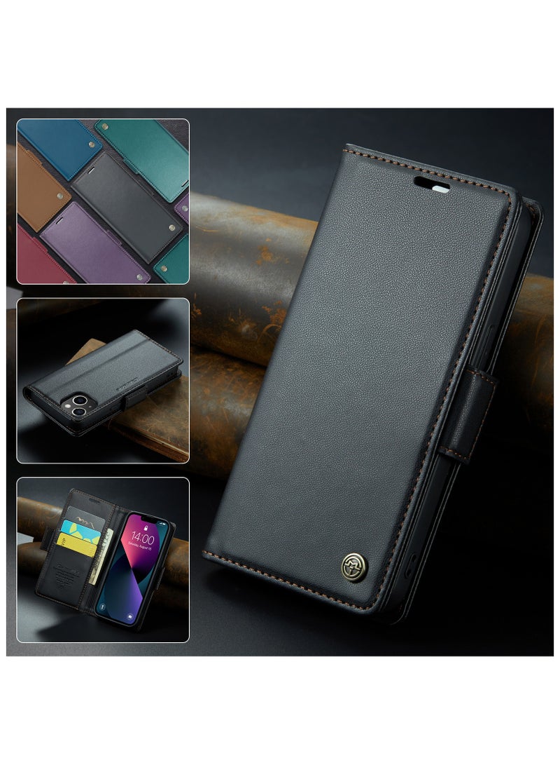 CaseMe Flip Wallet Case for iPhone 14 Plus, Leather Magnetic Attachment Flip Case black - Image 4
