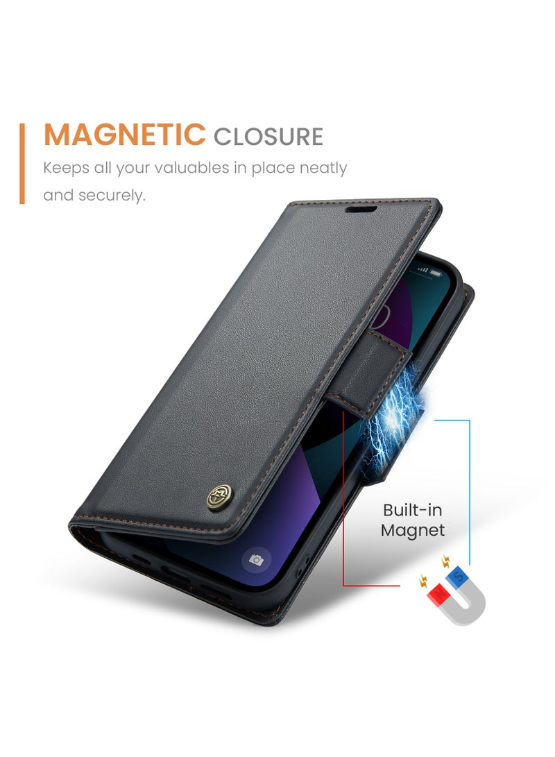 CaseMe Flip Wallet Case for iPhone 14 Plus, Leather Magnetic Attachment Flip Case black - Image 3