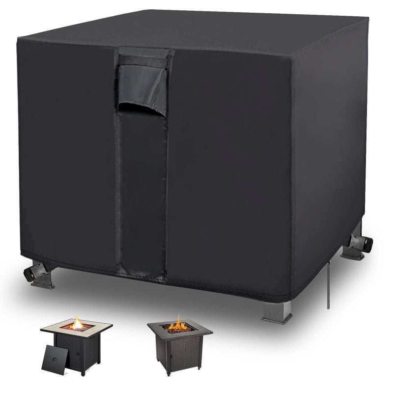 Square Fire Pit Cover: 30x30x25 Inch Black High-density Nylon Oxford Fabric - Waterproof Anti-UV Heavy Duty With Elastic Hem Rope Buckle Straps Air Vents For Outdoor Patio Square Fire Pits And Furnitu - Image 1
