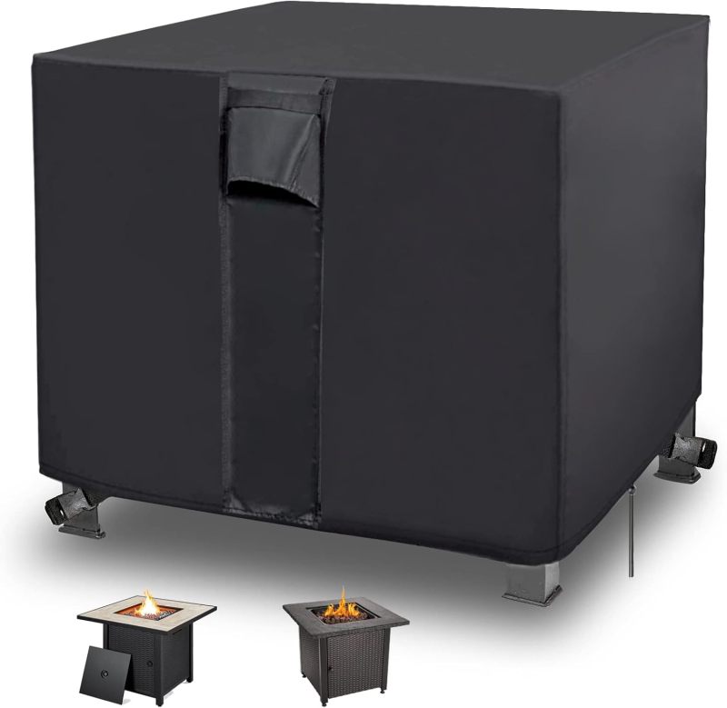 Square Fire Pit Cover: 30x30x25 Inch Black High-density Nylon Oxford Fabric - Waterproof Anti-UV Heavy Duty With Elastic Hem Rope Buckle Straps Air Vents For Outdoor Patio Square Fire Pits And Furnitu - Image 2