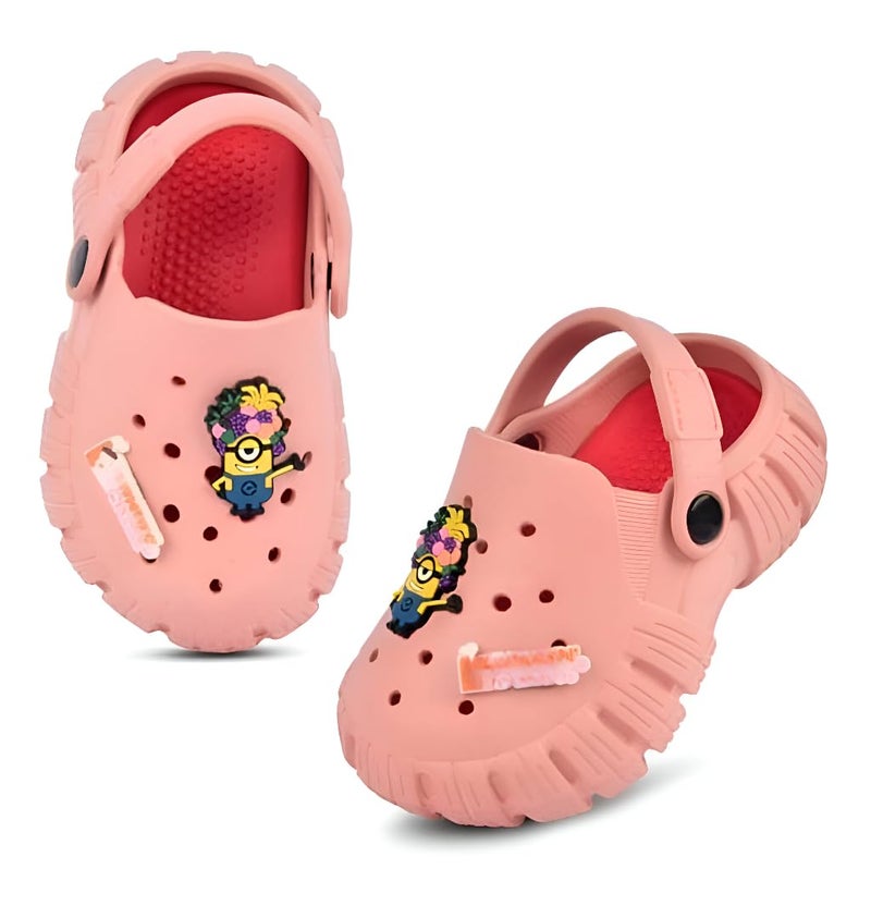 GIMME ! Little Monkey, Toddler Clogs Slippers, 12 Months to 6 Years, Baby Boy, Waterproof, Lightweight, Cute Cartoon Fun Charms, Pink, Non-Slip Sole - Image 1