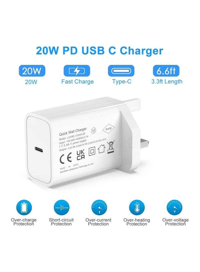 20W Type C Fast Charger Adapter for iphone 14 pro/ 14 pro max/14/13/12/11, USB C Fast Charging Plug with Cable 1M - Image 3