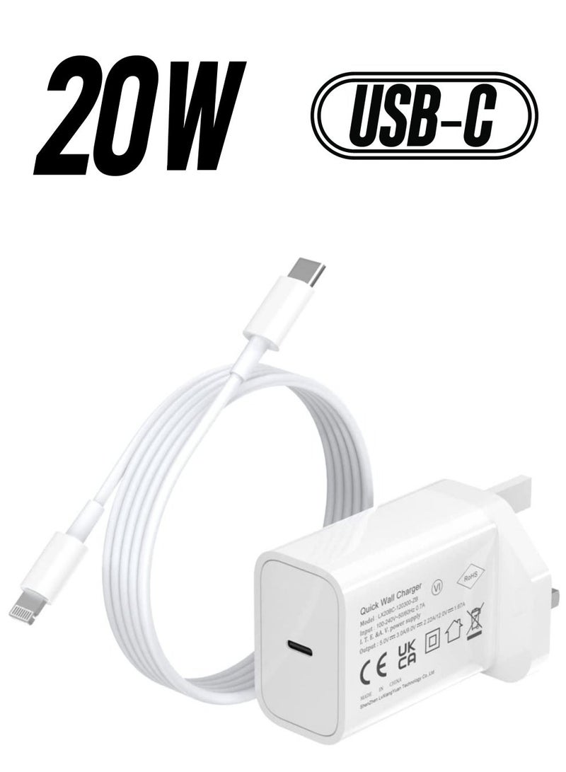20W Type C Fast Charger Adapter for iphone 14 pro/ 14 pro max/14/13/12/11, USB C Fast Charging Plug with Cable 1M - Image 1