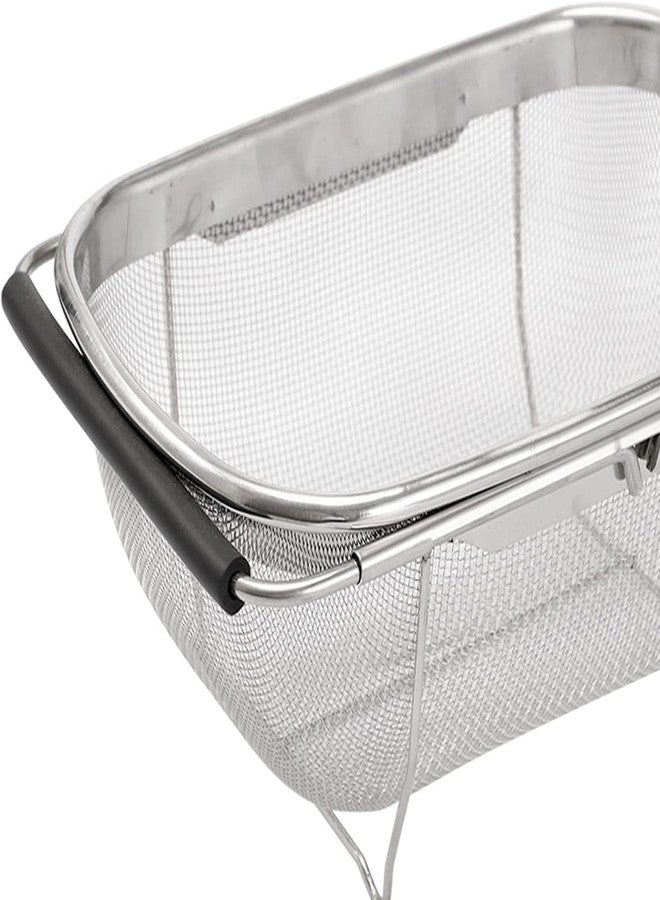 Lampostick Sink Basket Stainless Steel Oval Colander Rubber Grip Handle, Fine Mesh Strainer Baskets Kitchen Over The Sink Colander for Strain, Drain, Rinse Vegetables, Fruits (1 Pc, Silver) - Image 4