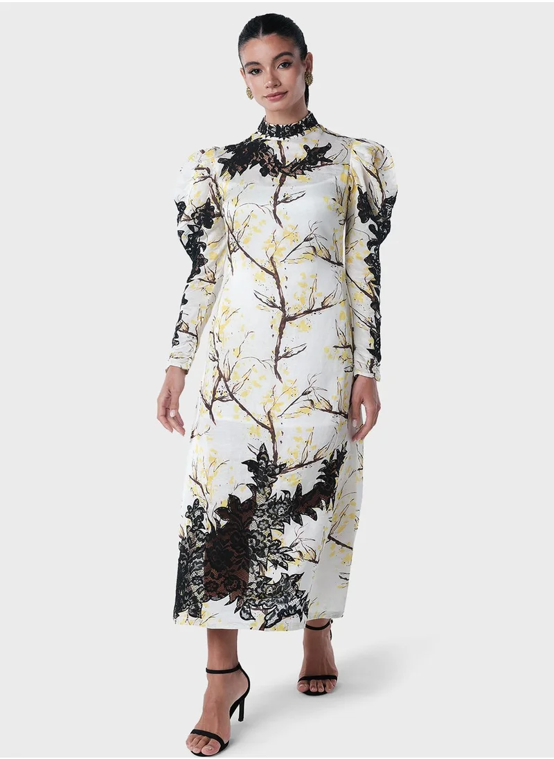 Threadz by Ajooni Lace Inserted Printed Dress