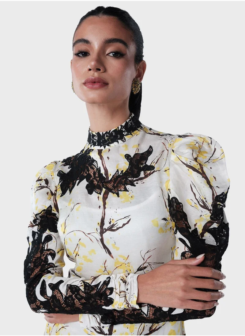 Threadz by Ajooni Lace Inserted Printed Dress