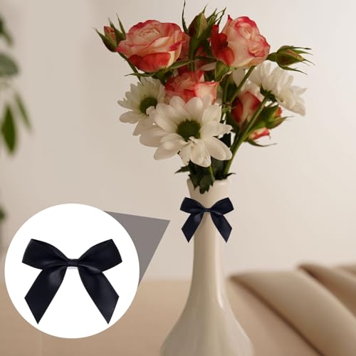 Winsyison 15pcs Mini Self-Adhesive Bows Decor, Soft Satin Ribbon Bowknots, Premade Craft Bows for Flower Packaging Card Making Wedding Birthday Party Setups- Black - Image 3