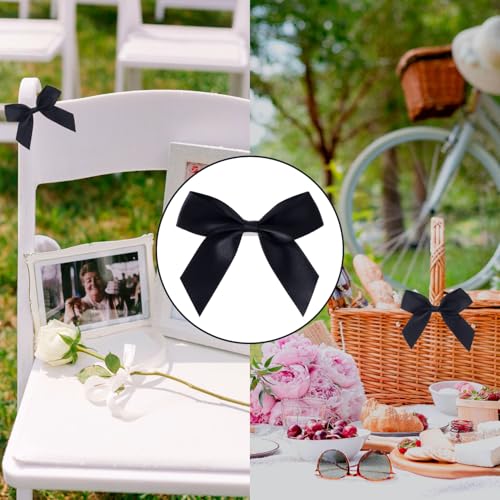 Winsyison 15pcs Mini Self-Adhesive Bows Decor, Soft Satin Ribbon Bowknots, Premade Craft Bows for Flower Packaging Card Making Wedding Birthday Party Setups- Black - Image 5