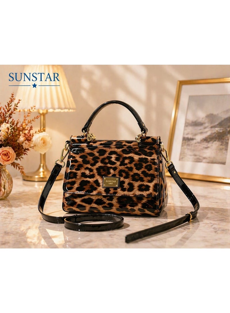 SUNSTAR Premium Patent Leather Handbag – Elegant Top Handle & Shoulder Bag for Women (Leopard, Red, Black) - Image 1