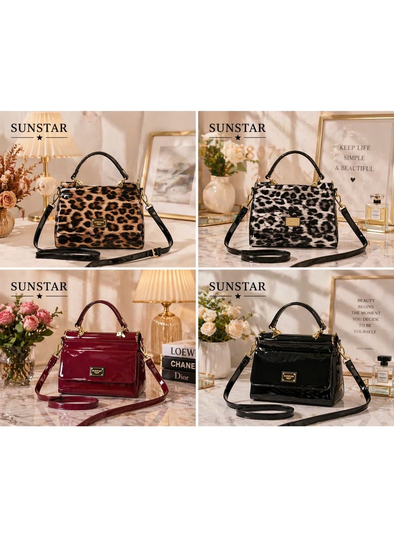SUNSTAR Premium Patent Leather Handbag – Elegant Top Handle & Shoulder Bag for Women (Leopard, Red, Black) - Image 2