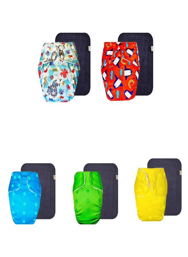 حفاضات قماشية فاخرة من دمبلدو مع حشوة رمادية (عبوة من 5) | ملائمة تمامًا | قابلة لإعادة الاستخدام والغسل | أزرار كبس قابلة للتعديل | مصممة من قبل أمهات | من 3 أشهر إلى 3 سنوات | للجنسين - Image 1