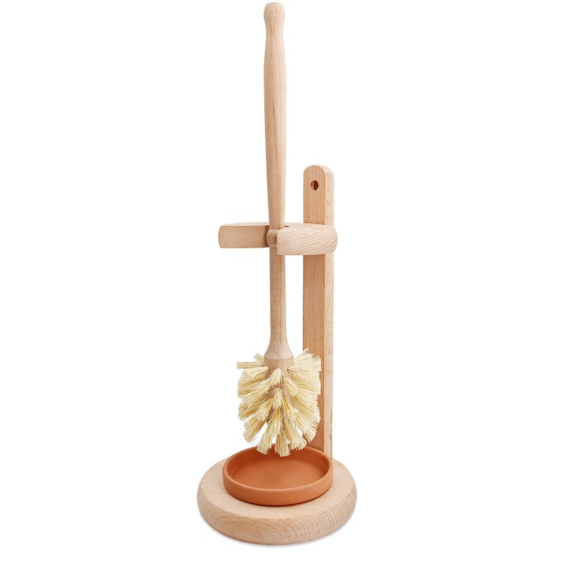 CRAKTH Wood Toilet Brush and Holder Set Beechwood Toilet Bowl Cleaner Brush for Bathroom Sisal Bristles Toilet Scrubber with Stand