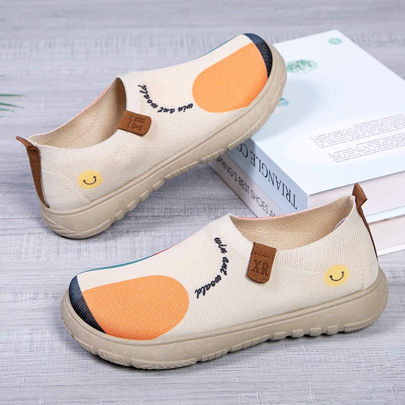 Women's Casual Knitted Slip-On Flat Shoes, Breathable Soft Sole, Colorful Pattern - Image 3