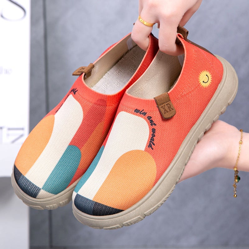 Women's Casual Knitted Slip-On Flat Shoes, Breathable Soft Sole, Colorful Pattern - Image 1