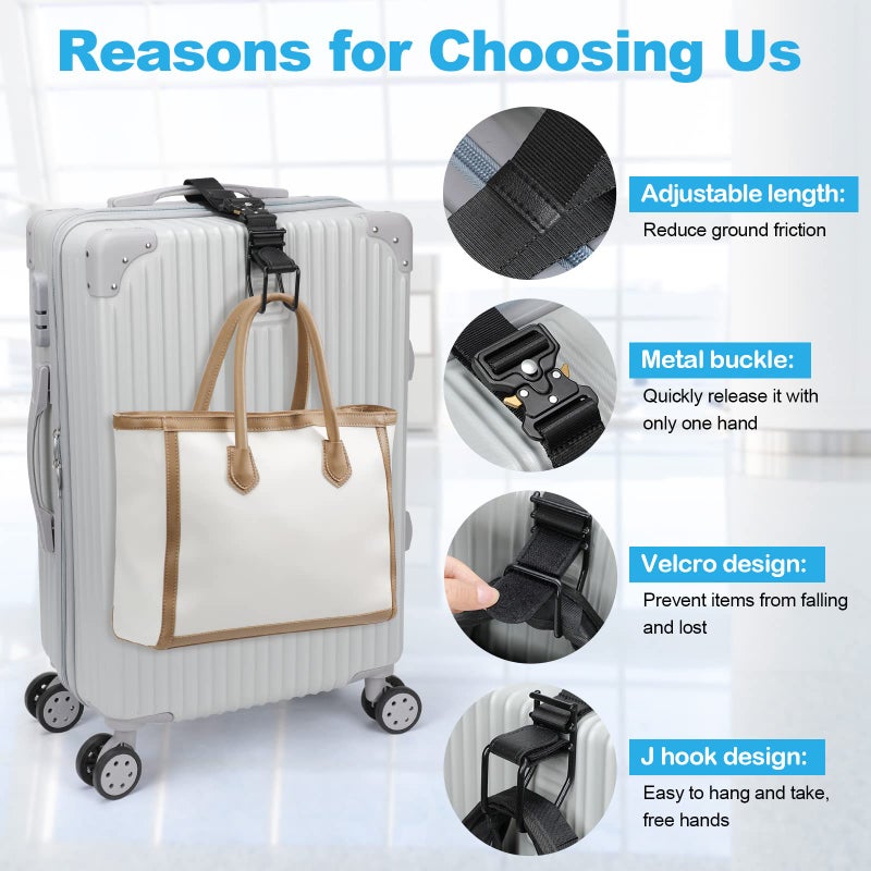 Exshoiu Luggage Hook Strap, Luggage J Hooks to Add a Bag Flight Attendant, Adjustable Luggage Connector Hook with Hands Free - Image 2