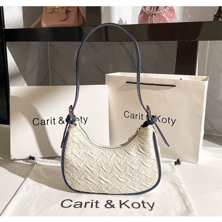 Women's Crinkled White PU Shoulder Bag - Image 1