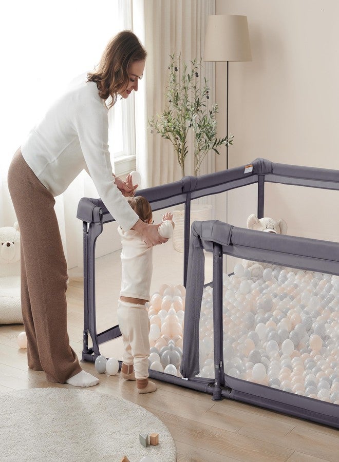 Sweeby Baby Playpen, 79x71 Inch Foldable Playpens for Babies and Toddlers with Gate, Extra Large Playpen with Door Play Yard for Baby Fence Indoor and Outdoor Portable Play Pen, Beige - Image 2