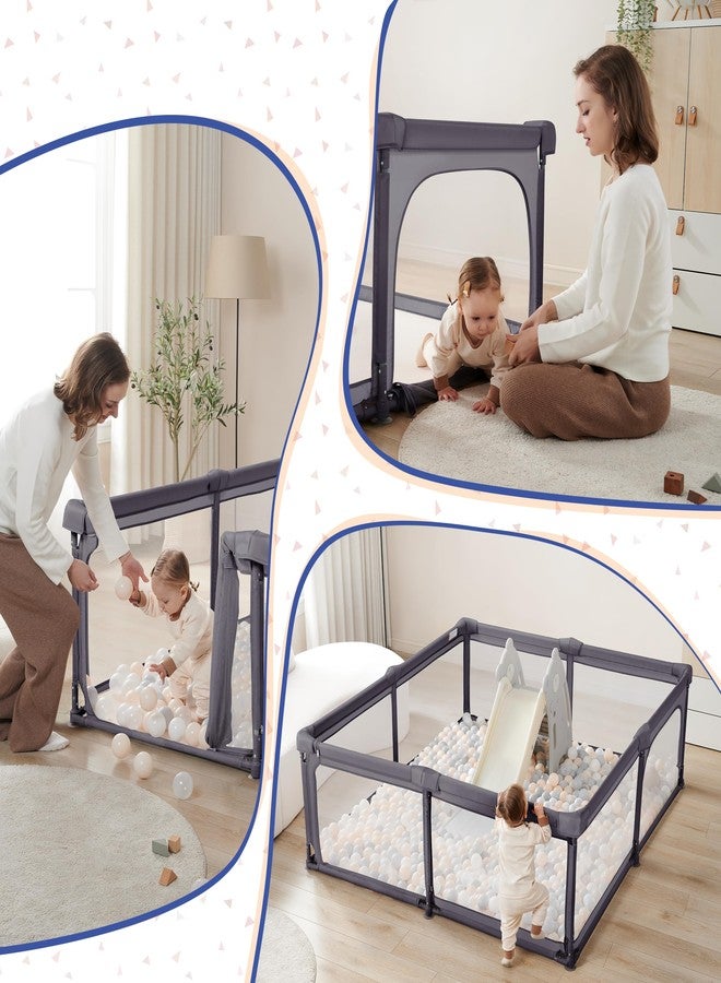 Sweeby Baby Playpen, 79x71 Inch Foldable Playpens for Babies and Toddlers with Gate, Extra Large Playpen with Door Play Yard for Baby Fence Indoor and Outdoor Portable Play Pen, Beige - Image 3