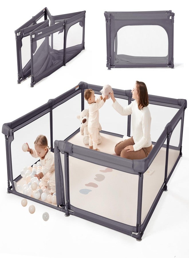 Sweeby Baby Playpen, 79x71 Inch Foldable Playpens for Babies and Toddlers with Gate, Extra Large Playpen with Door Play Yard for Baby Fence Indoor and Outdoor Portable Play Pen, Beige - Image 1