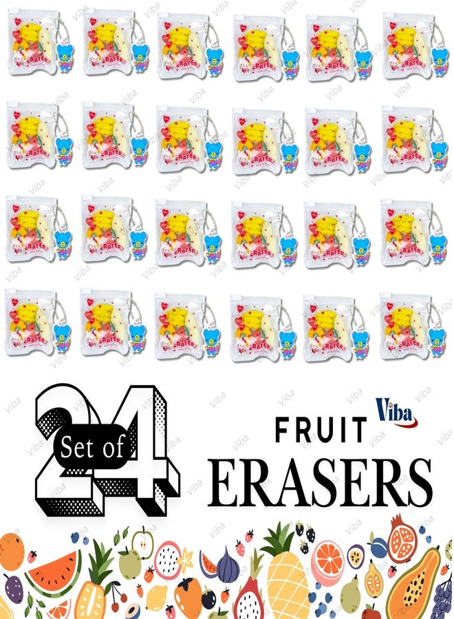 VIBA® Fruit Eraser Set for Kids (Pack of 24) | Cute Fruit Shaped Mini Erasers | Colorful Stationery for School, Return Gifts, Party Favors | Small Cartoon Erasers (Size 3cm) - Image 2
