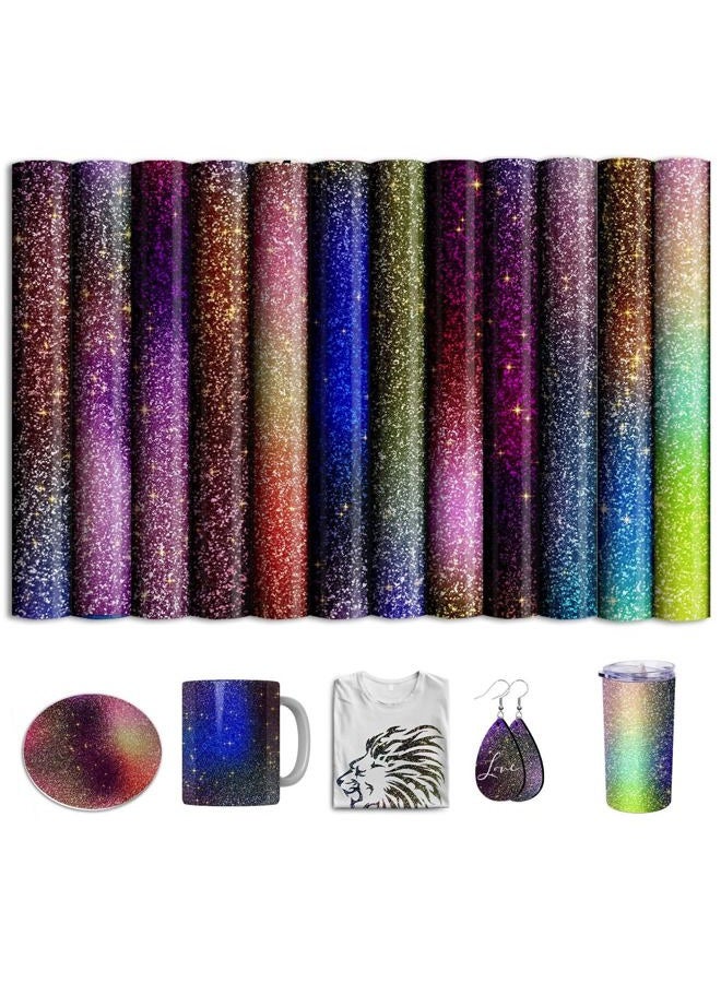 IKELI Glitter Sublimation Transfer Ink Sheets for Sublimation Blanks Mug Tumbler T-Shirt Tote Bag,Pre-Printed Sublimation Paper for Cricut Heat Press,12 Sheets 12x10inch - Image 1