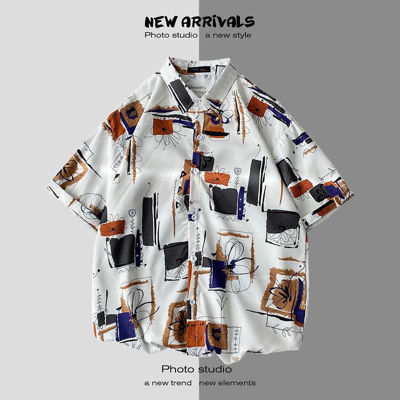 Thai Short-Sleeved Printed Shirt for Men on the Beach, Handsome Retro Hong Kong Style Vintage Floral Versatile Trendy Wholesale - Image 1